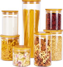 Glass Food Storage Jars, 7 Pack Kitchen Containers with Airtight Bamboo Wooden Lids for Pasta, Cookies, Nuts, Coffee Beans, Cereal Glass Food Storage Jars, 7 Pack Kitchen Containers with Airtight Bamboo Wooden Lids for Pasta, Cookies, Nuts, Coffee Beans, Cereal